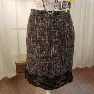 Nine West Twill Gold Lace Pencil Skirt 2P